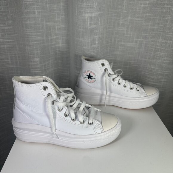 Converse Chuck Taylor All Star Move Leather Platform High-Top Sneakers White 8 - Picture 10 of 15